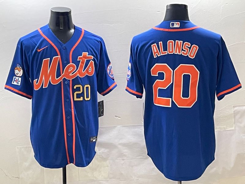 Men New York Mets #20 Alonso Blue Game 2025 Nike MLB Jersey style 4